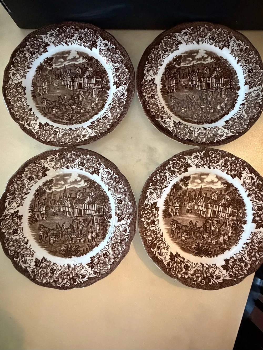 Vintage J&G Meakin Royal Staffordshire Brown Transferware Plates Set of 4